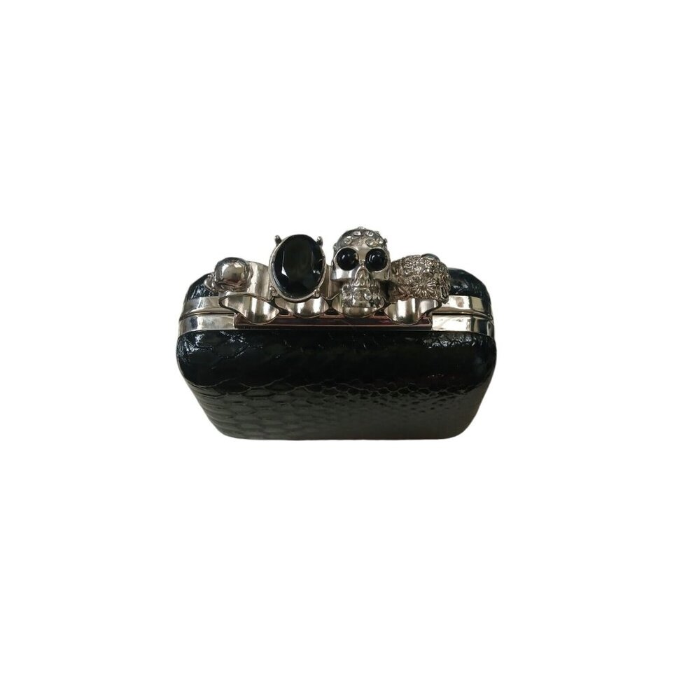 Skull Brass Knuckle Shoulder Bag Clutch Purse Black